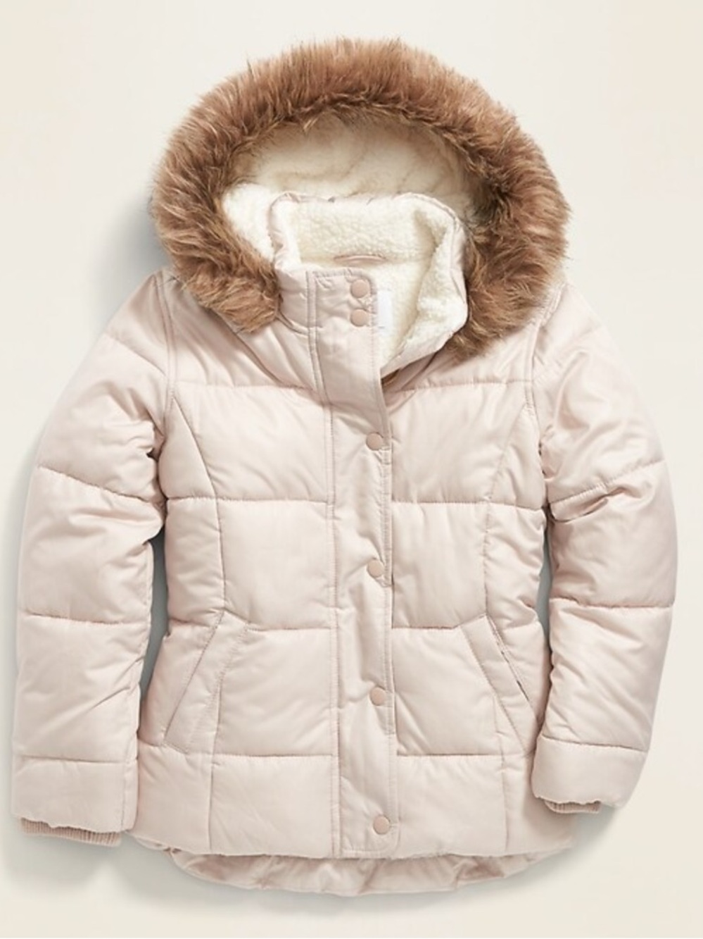 Old Navy Girls Frost Free Water Resistant Sherpa Lined Puffer Jacket Coat Pink